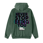 Load image into Gallery viewer, Never Stop Being You Acid Washed Zip Fleece  Hoodie - 360 GMS
