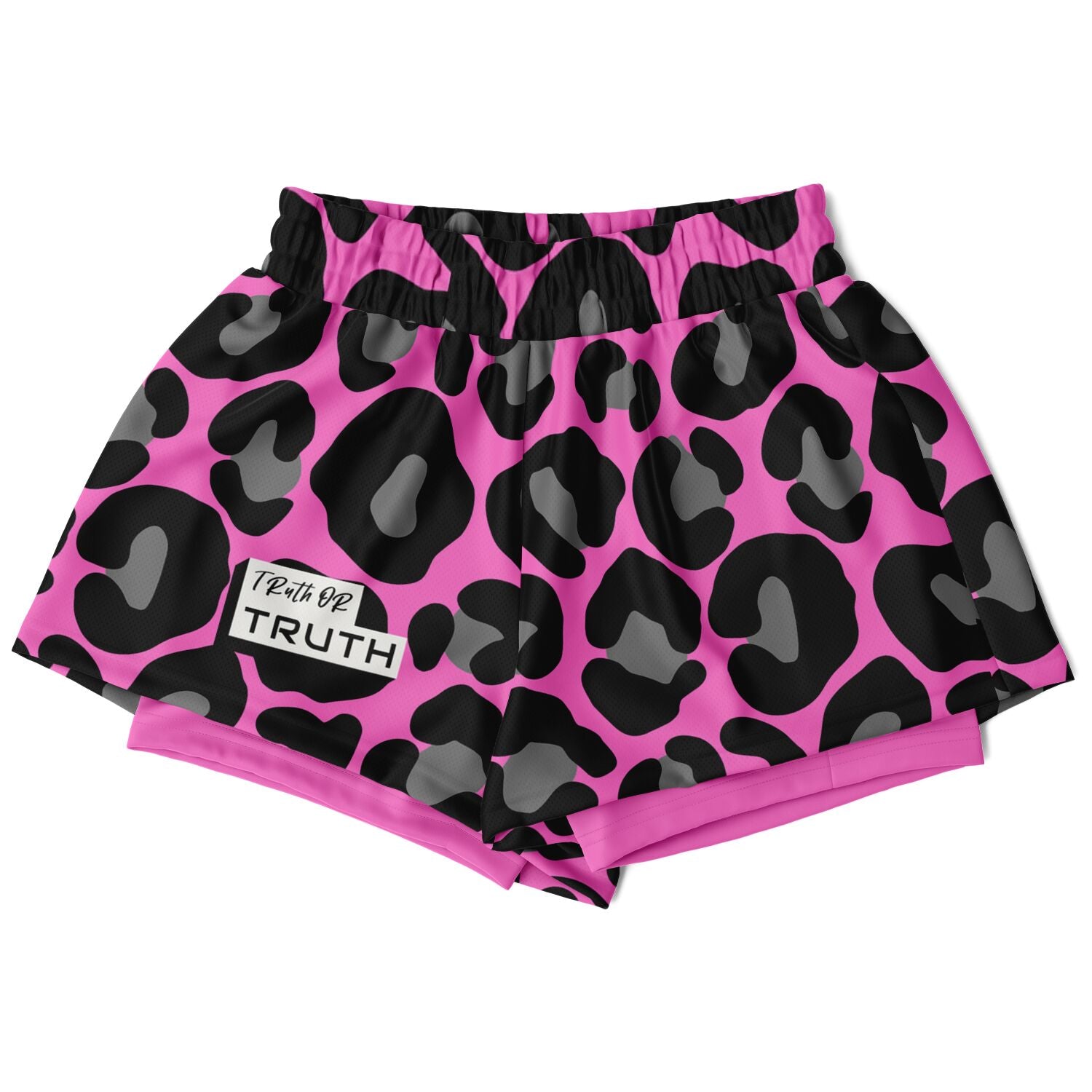 Pink Leopard Print Women's 2-in-1 Shorts - AOP