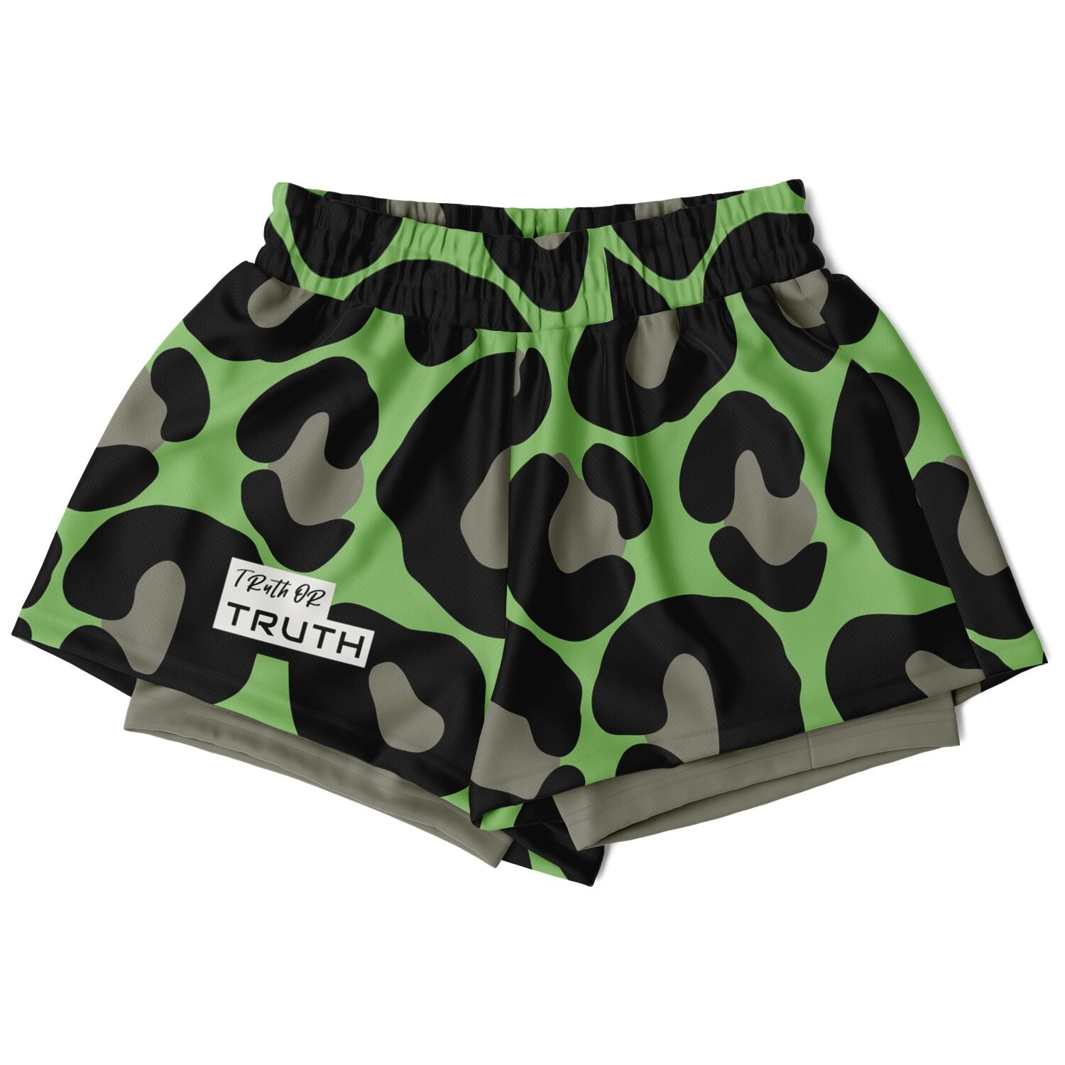 Green Leopard Print Women's 2-in-1 Shorts - AOP