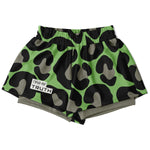 Load image into Gallery viewer, Green Leopard Print Women&#39;s 2-in-1 Shorts - AOP
