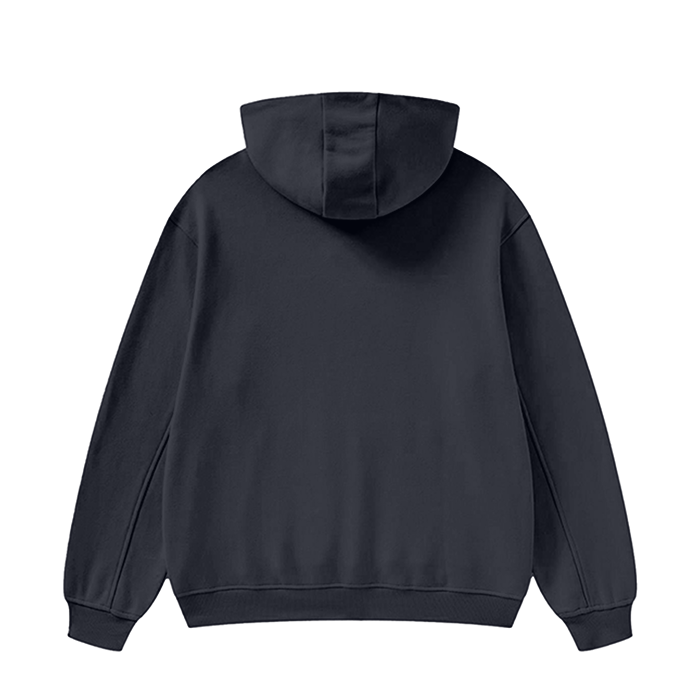 Black Job High Neck Insulated FOG Solid Color Fleece Hoodie - 385 GSM