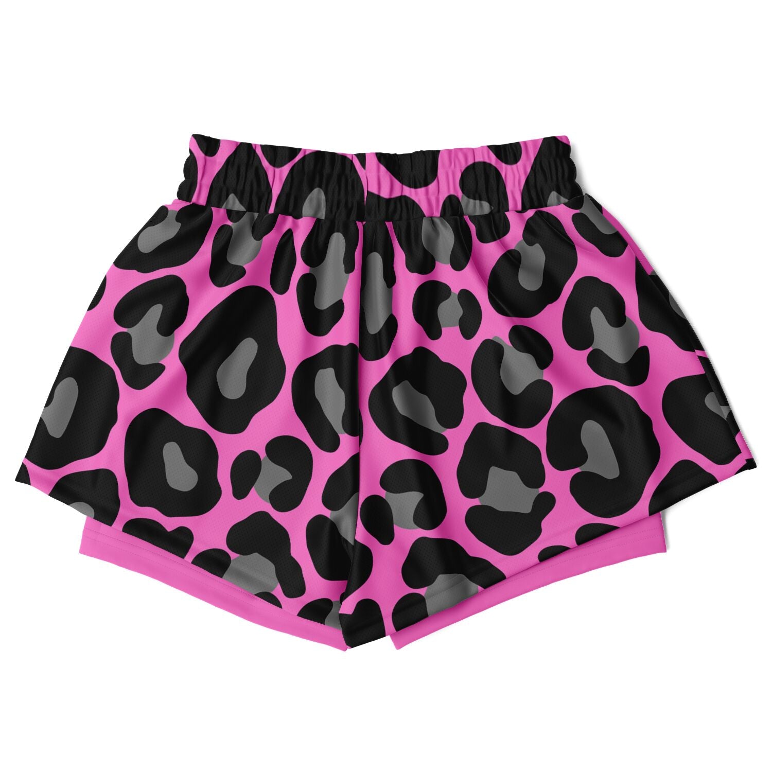 Pink Leopard Print Women's 2-in-1 Shorts - AOP