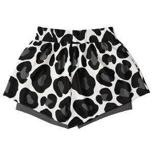 White Leopard Print Women's 2-in-1 Shorts - AOP