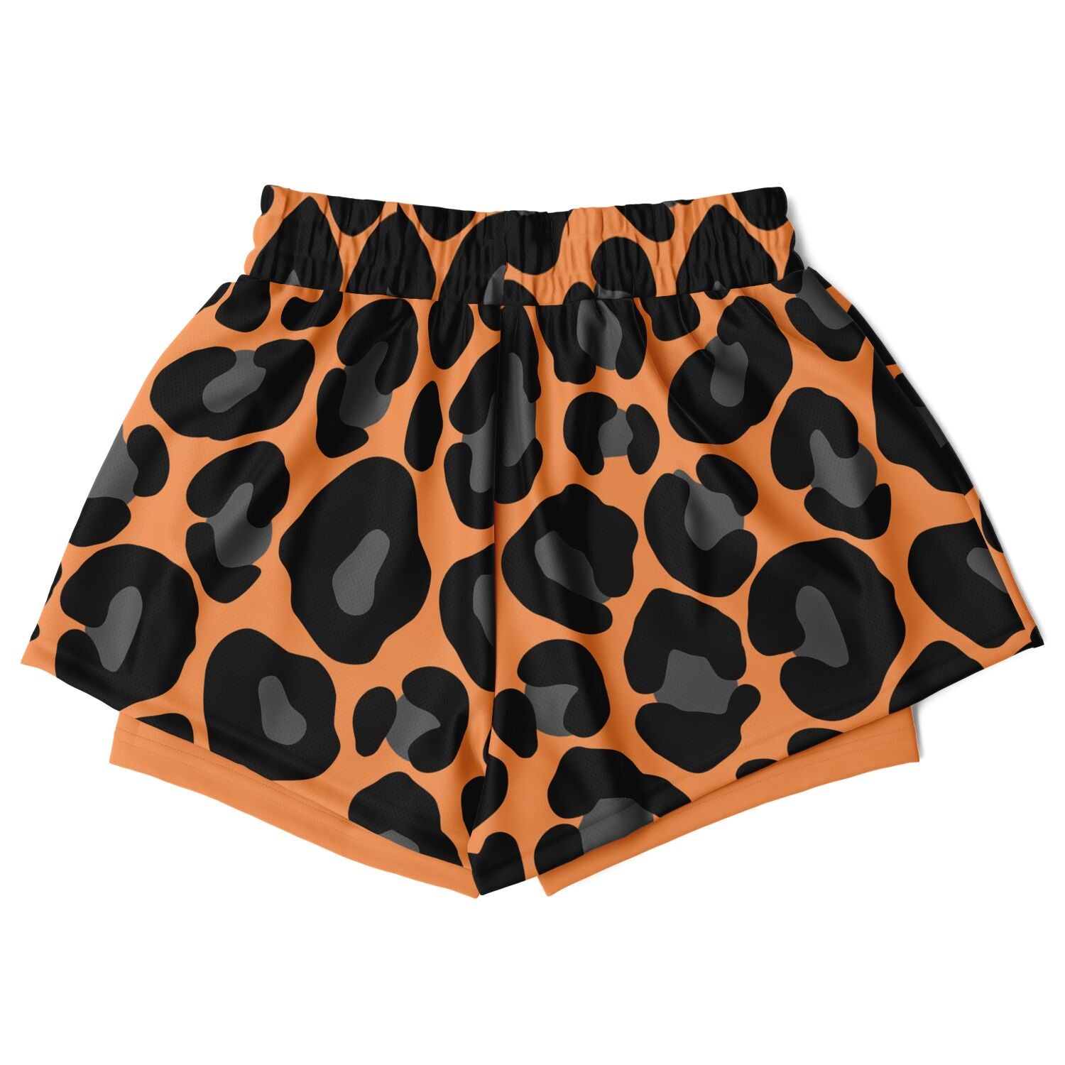 Orange Leopard Print Women's 2-in-1 Shorts - AOP