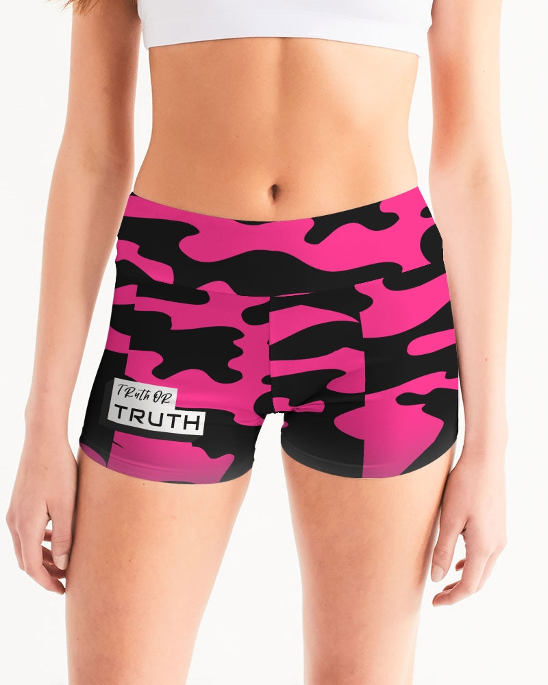 Pink Camo Women's All-Over Print Mid-Rise Yoga Shorts