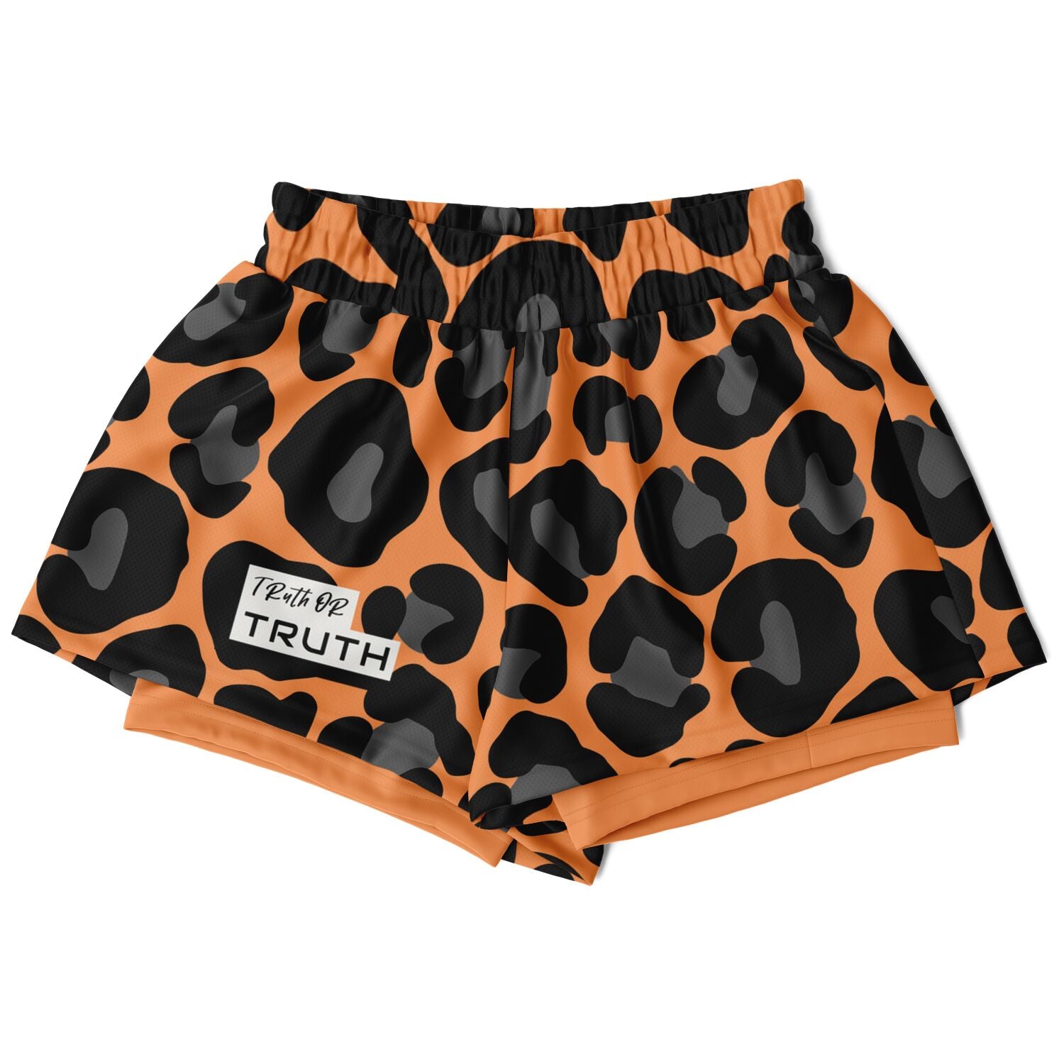 Orange Leopard Print Women's 2-in-1 Shorts - AOP