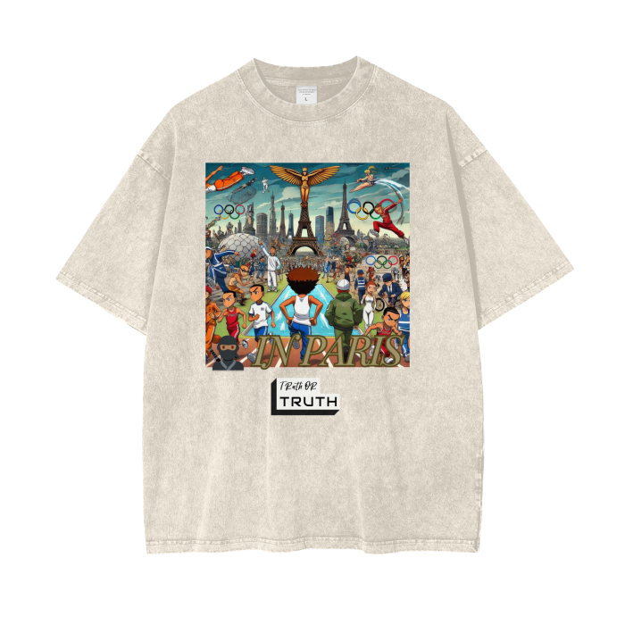 Paris 2024 Acid Wash Oversize T-Shirt - 250 GSM