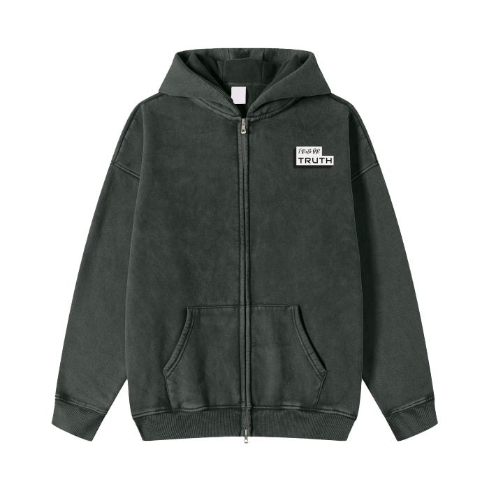 Never Stop Being You Acid Washed Zip Fleece  Hoodie - 360 GMS