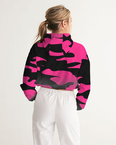 Pink Camo Women's All-Over Print Cropped Windbreaker