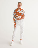 Load image into Gallery viewer, Orange Camo Women&#39;s Cropped Windbreaker
