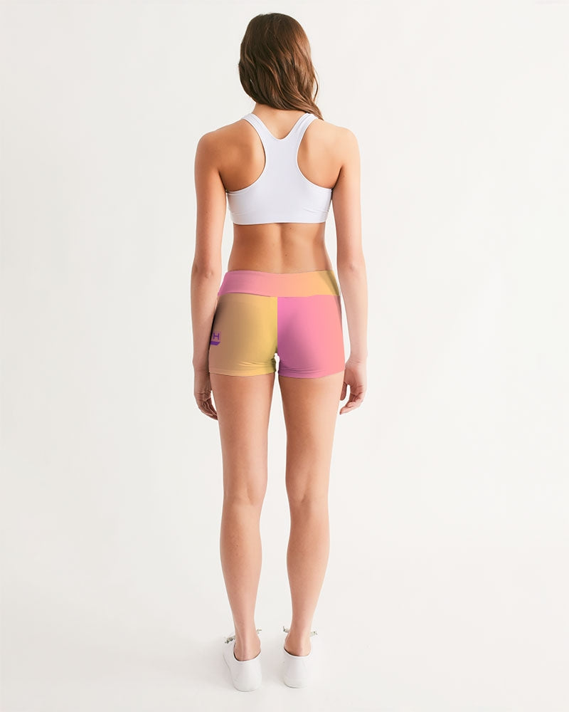 Pink Gradient Women's Mid-Rise Yoga Shorts
